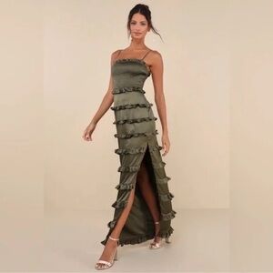 Lulu's Olive Tiered Ruffle Maxi Dress